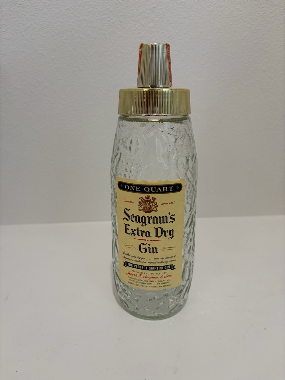 Extra Dry Gin Decorative Glass Bottle with Gold Cap